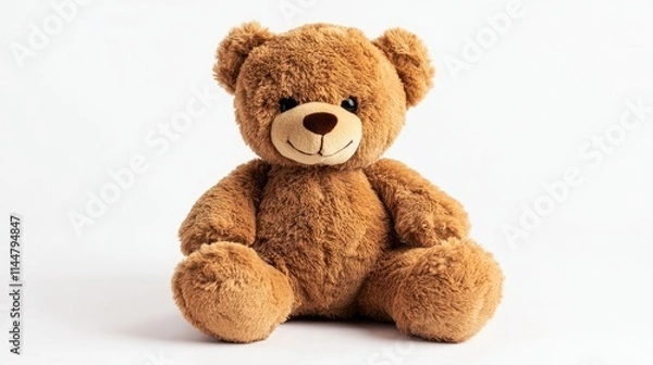 Fototapeta Adorable cozy brown teddy bear with dark eyes, perfect for capturing warmth and comfort. This cozy teddy bear can be the ideal subject in your imagery, offering charming appeal and ample copy space.