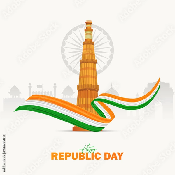 Fototapeta Happy Republic Day, Poster,  with Qutub Minar