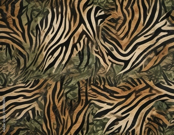 Fototapeta Camouflage pattern with animal prints like zebra and tiger stripes, animal, wild