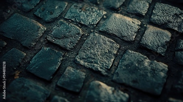 Obraz A close-up view of a dark grunge cobblestone pavement reveals intricate textures and patterns, perfect for emphasizing the unique features of the cobblestone pavement.