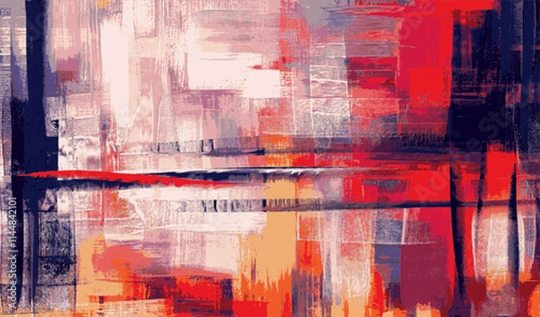 Fototapeta Abstract artwork blending crimson red, soft pink, and deep navy hues, vector background with textured brushstrokes creating a visually striking modern painting full of vibrant energy and depth