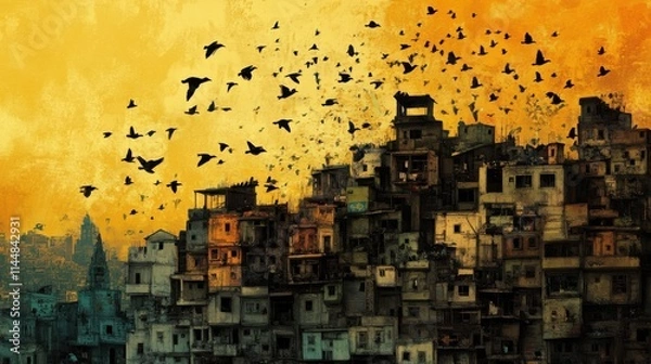 Obraz bird town in the night