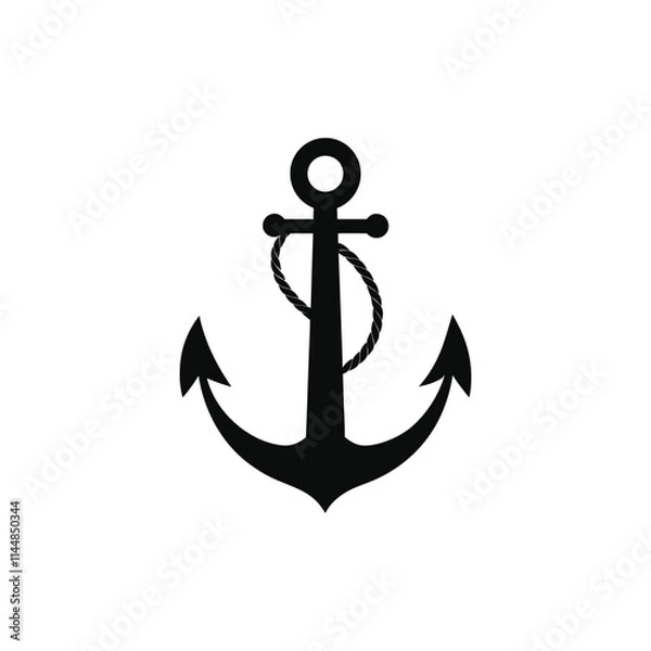 Fototapeta Anchor silhouette vector icon white background