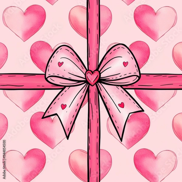 Obraz Pink gift wrap, heart pattern large decorative bow