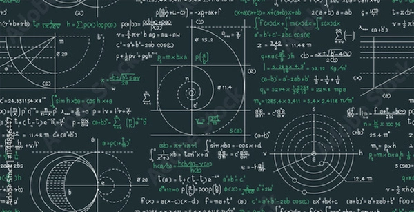 Fototapeta Seamless Circle Area Formula on Blackboard Background.