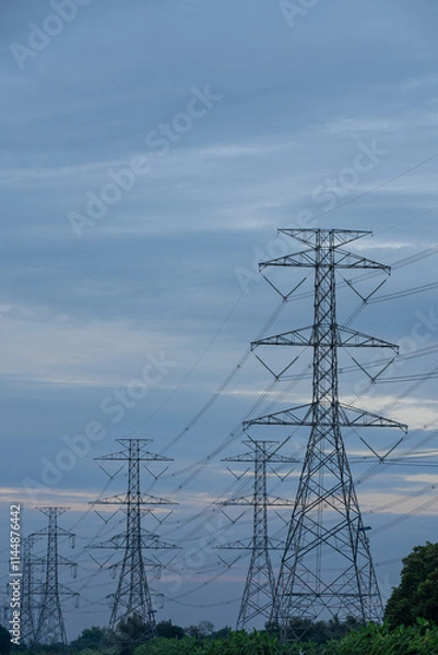 Fototapeta ็High voltage electrical pole structure or high voltage electric transmission tower