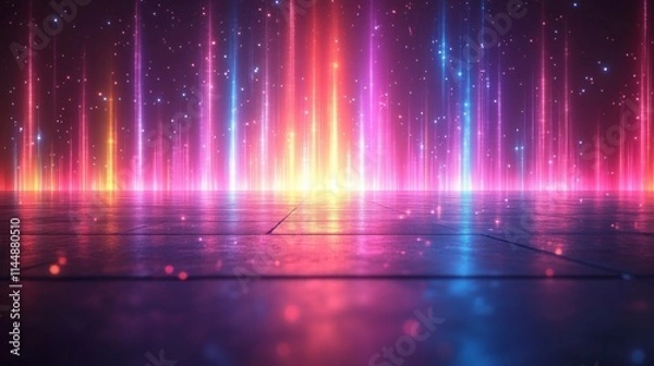 Fototapeta Stunning Neon Light Display on a Reflective Floor - A Futuristic Digital Art Piece