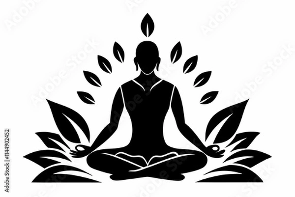 Fototapeta meditation practices line art silhouette vector illustration