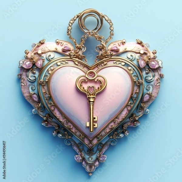 Fototapeta Heart-shaped locket with opaline and gold filigree