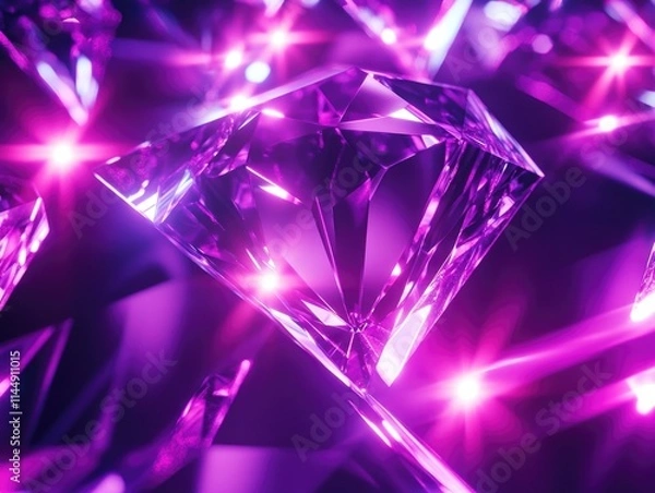 Fototapeta Shiny Purple Diamonds on Black Background