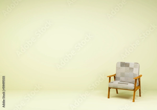 Fototapeta Wood Chair in room of a background wall (3D Rendering)