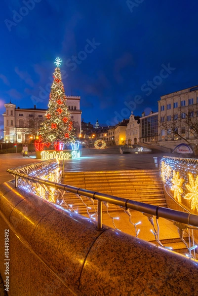Obraz Bielsko-Biała iluminacje świąteczne choinka na placu Chrobrego