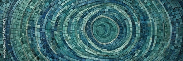 Fototapeta Abstract circular mosaic pattern in shades of blue and green, green, abstract