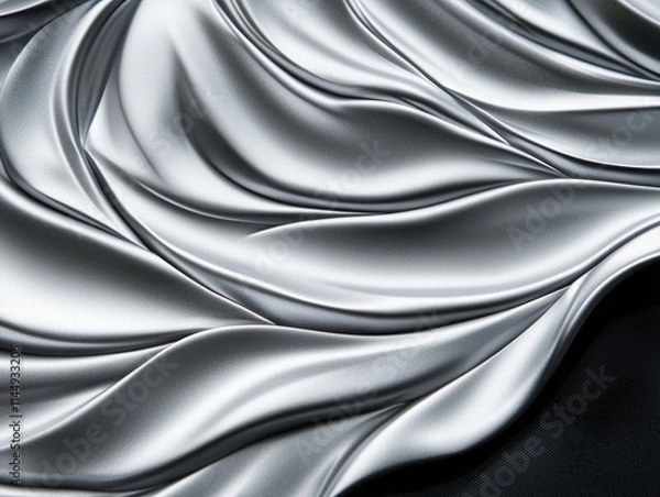 Fototapeta A close-up view of smooth, flowing metallic fabric displaying elegant curves and reflections in shades of silver and gray.
