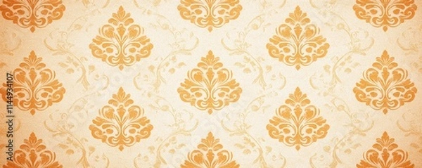 Fototapeta A vintage patterned wallpaper featuring elegant golden motifs on a soft beige background, perfect for adding a touch of sophistication to any interior.