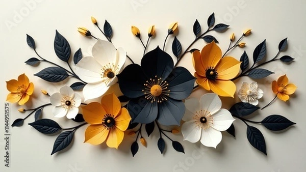 Obraz Elegant paper flowers black and gold color scheme