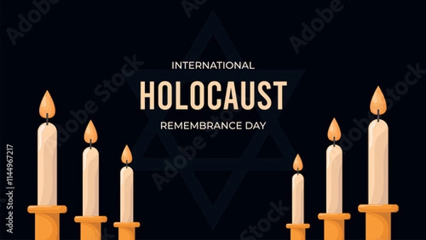 Fototapeta Horizontal Holocaust Remembrance Day on dark background.Web banner design with lit candles and David's star.