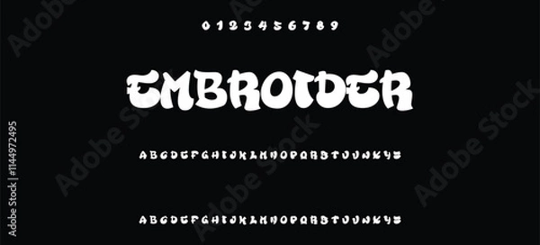Fototapeta Cool street art font dynamic graffiti font for modern bold marker logo, spirited expressive headline, youth urban vibe. Art typographic design. Vector typeset