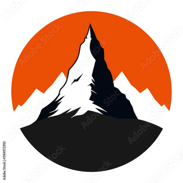 Fototapeta the matterhon in the snow silhouerre on retro vintage background vector art illustration t-shirt design art