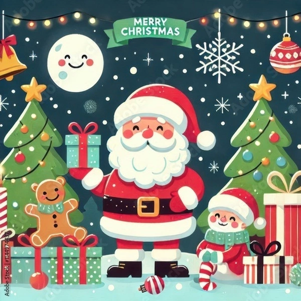 Fototapeta christmas card with santa claus and gifts content created with generative AI software