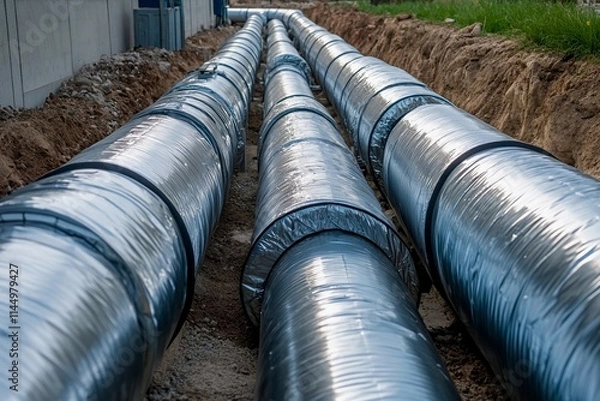 Fototapeta Underground utilities installation showcases modern construction techniques