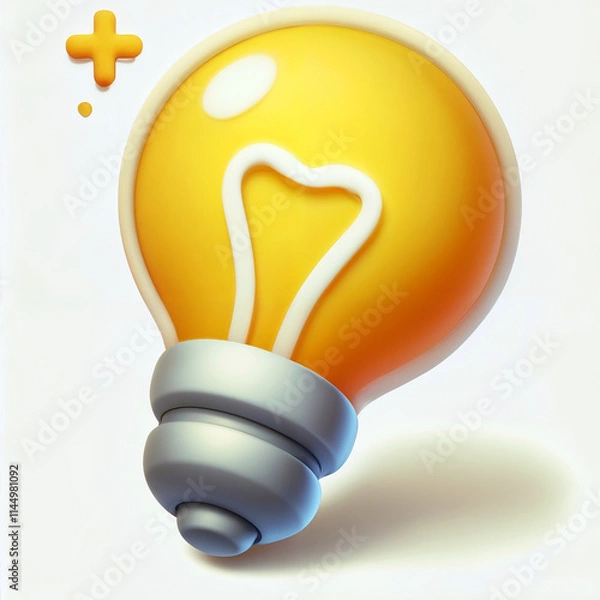Fototapeta A vibrant 3D cartoon-style illustration of a glowing yellow light bulb with a playful and artistic design. Perfect for concepts related to ideas, energy, creativity, or brainstorming