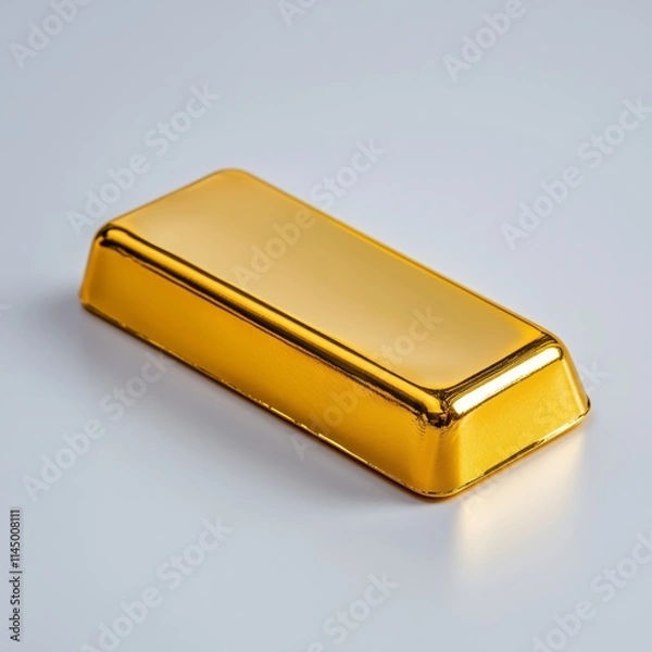 Fototapeta A single gold ingot with a polished finish, displayed with sharp detail on a plain white background.