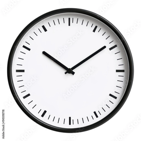 Fototapeta Minimalist clock design featuring a black and white color scheme, displaying the time as ten ten against a clean white background