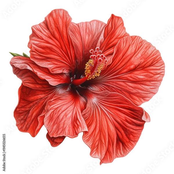 Obraz Vivid red hibiscus bloom, intricate petal details, transparent background, ideal for digital designs and botanical illustrations