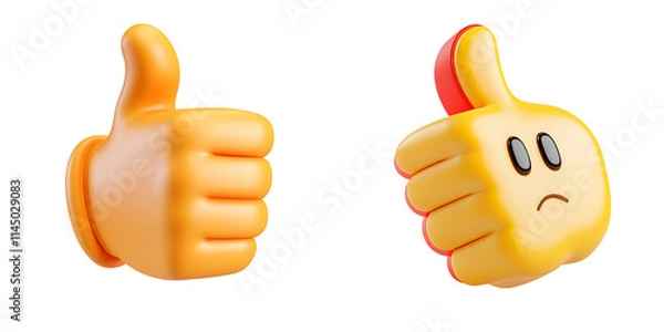 Fototapeta Set of a, 3D cartoon, thumbs-down hand emoji icon, isolated on a transparent background.