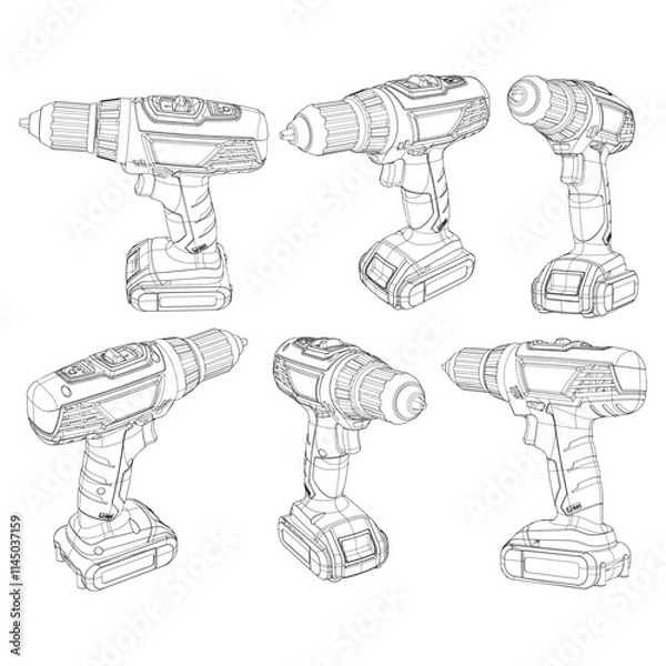 Fototapeta Hand drill tool icon design template, outline cordless icon, black lineart vector ilustration isolated on white background