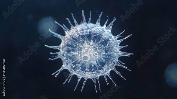 Fototapeta Detailed Close-Up of a Unique Transparent Microorganism with Radial Projections, Captured Against a Dark Background, Representing Cellular Structure and Microbiology Study