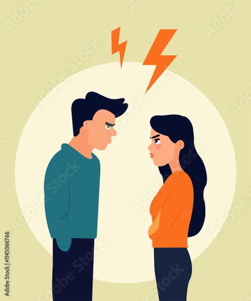 Fototapeta A guy and a girl are arguing. There was a quarrel. Flat vector design
