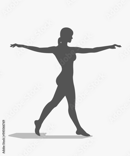 Fototapeta Vector image of a dancing girl silhouette. Black silhouette on a white background.