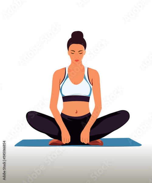 Fototapeta Woman doing the exercise. Flat vector illustration isolated on white background.