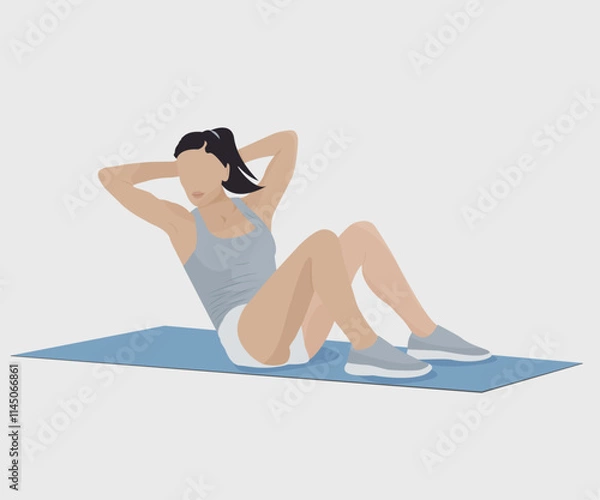 Fototapeta Woman doing the exercise. Flat vector illustration isolated on white background.