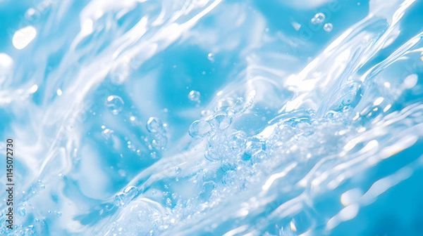 Obraz A transparent blue water surface with ripples and bubbles, evoking a summer vibe.