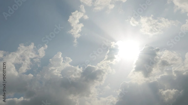 Fototapeta gradient sky background with clouds and sun rays