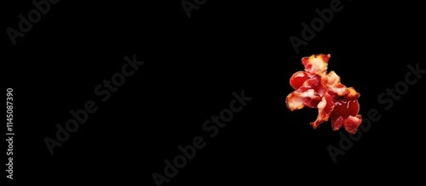 Obraz Crispy cooked bacon bits isolated on black background.