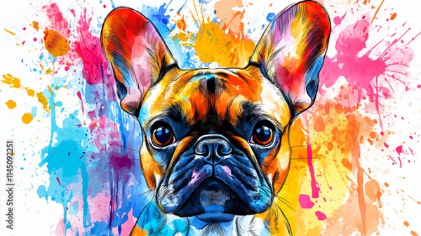 Fototapeta フレンチブルドッグのカラフルな水彩画