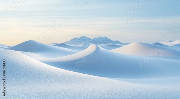 Obraz Vast Snowfield with White Waves and Distant Mountains
