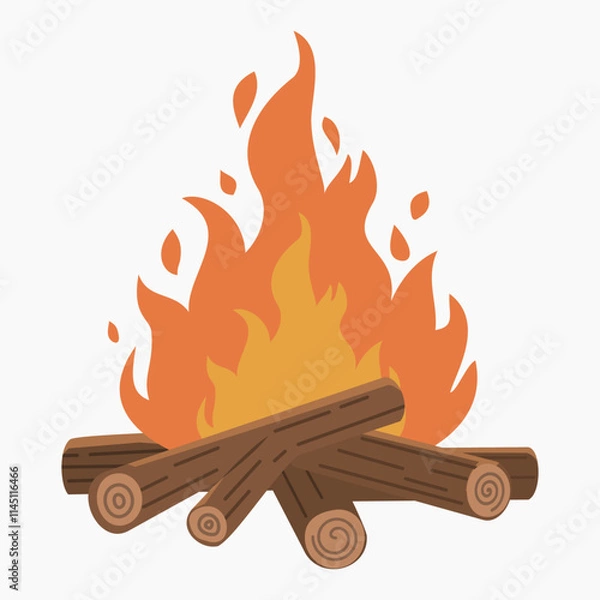 Obraz Burning fire vector illustration isolated on white background