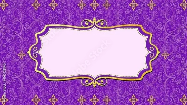 Fototapeta Vintage purple card with intricate golden label and delicate pattern, retro, purple, pattern
