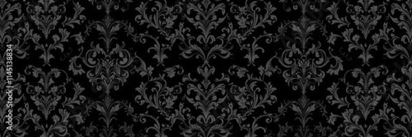 Obraz Seamless gothic damask wallpaper with intricate floral motifs and dark color palette, gothic, wallpaper, texture