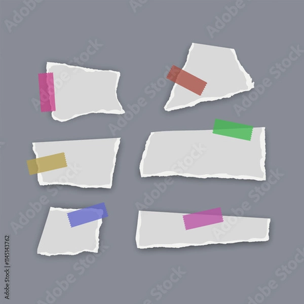 Fototapeta Set of torn paper fragments isolated on background, Vector illustration