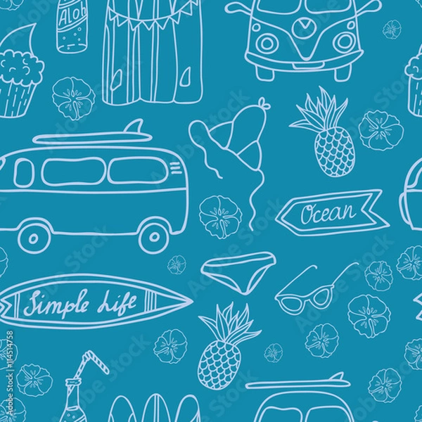 Obraz Hawaii Surfing Party seamless vector pattern.