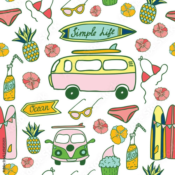 Obraz Hawaii Surfing Party seamless vector pattern.