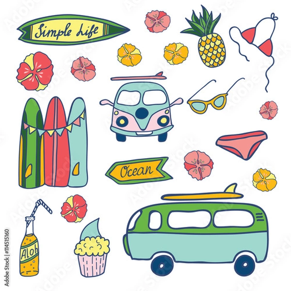 Obraz Hawaii Surfing Party seamless vector pattern.