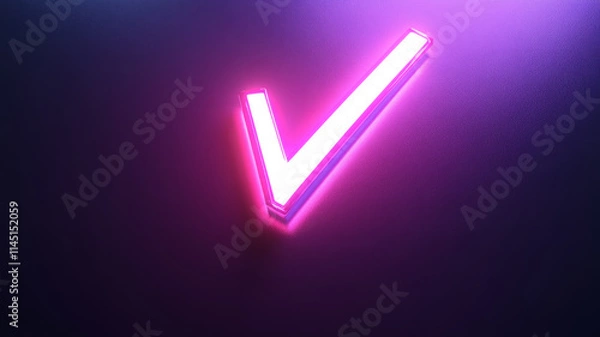 Fototapeta Neon check mark glowing in purple light