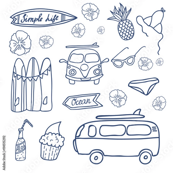 Obraz Hawaii Surfing Party seamless vector pattern.